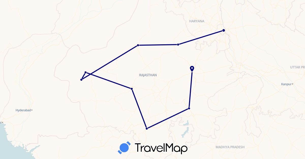 TravelMap itinerary: driving in India (Asia)
